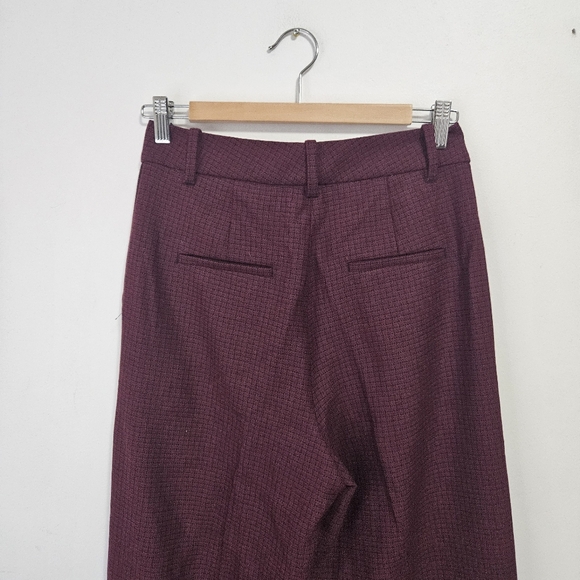 Aritzia Wilfred Effortless Pleated Wide Leg Trouser Pants Sz 6 Plaid Burgundy - Picture 8 of 10